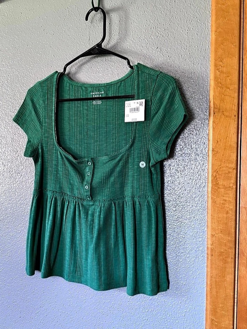American Eagle Ribbed Baby Doll Top Green Size Medium NWT